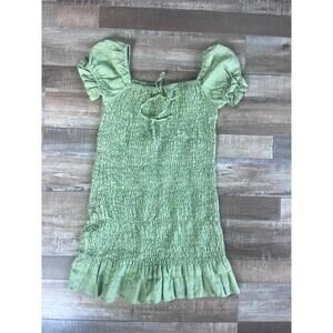 FAITHFULL THE BRAND Lime Green Cette Smocked Mini Dress Size S